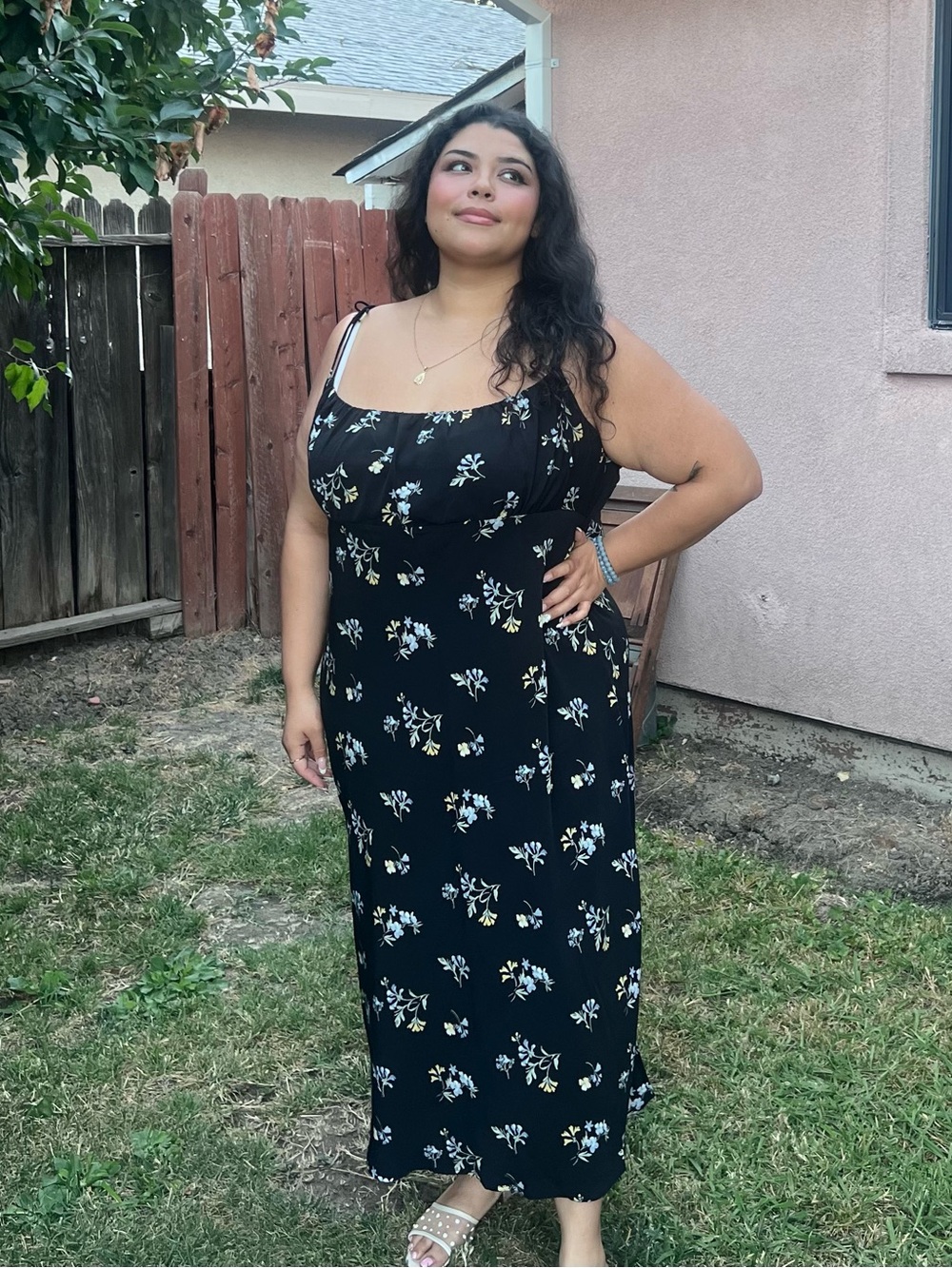 Abercrombie & Fitch Black Floral Maxi Dress with Tie Straps